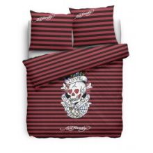 Ed Hardy Dekbedovertrek Love Kills Slowly stripe - Litsjumeaux - 240x200/220 cm - Rood
