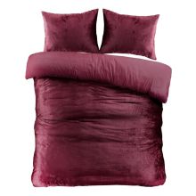 Uni Velvet dekbedovertrek aubergine, bovenaanzicht met kussensloop
