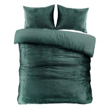 Uni Velvet dekbedovertrek dark green, bovenaanzicht met kussensloop