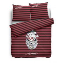 Ed Hardy Dekbedovertrek Love Kills Slowly stripe - Litsjumeaux - 240x200/220 cm - Rood